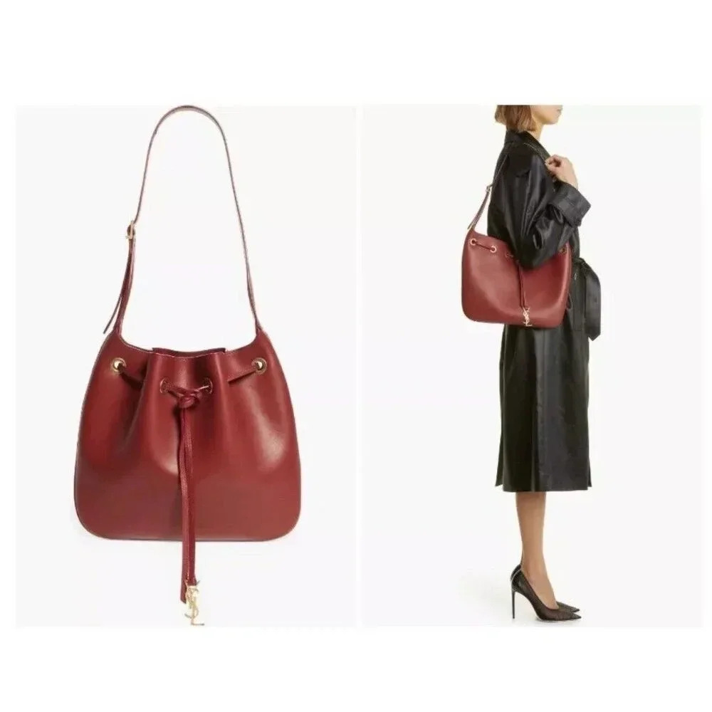 Saint Laurent Women's 6236 Sangria Red Medium Paris VII Leather Hobo Tote Bag - Picture 1 of 6